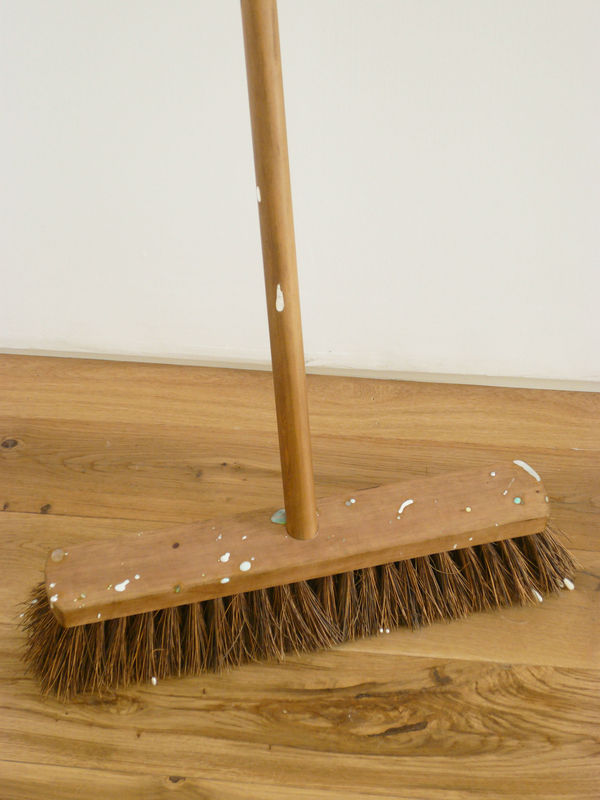 Love is A Charm of Powerful Trouble (Detail) 2008 wooden broom, white opal, yellow opal, Brazilian opal, cultured pearl, freshwater pearl, mother of pearl, white diamond, black diamond, sapphire, garnet, ruby, labradorite, moonstone, white howite, jadeite, citron cyrsoprase, turquoise, peridot, emerald